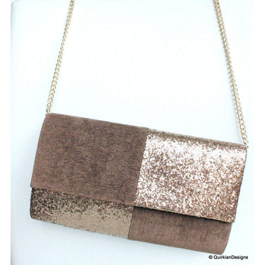 Brown Fabric Clutch And Copper Sequins Clutch, Wedding Clutch, Party Bag, Hard Body Bag